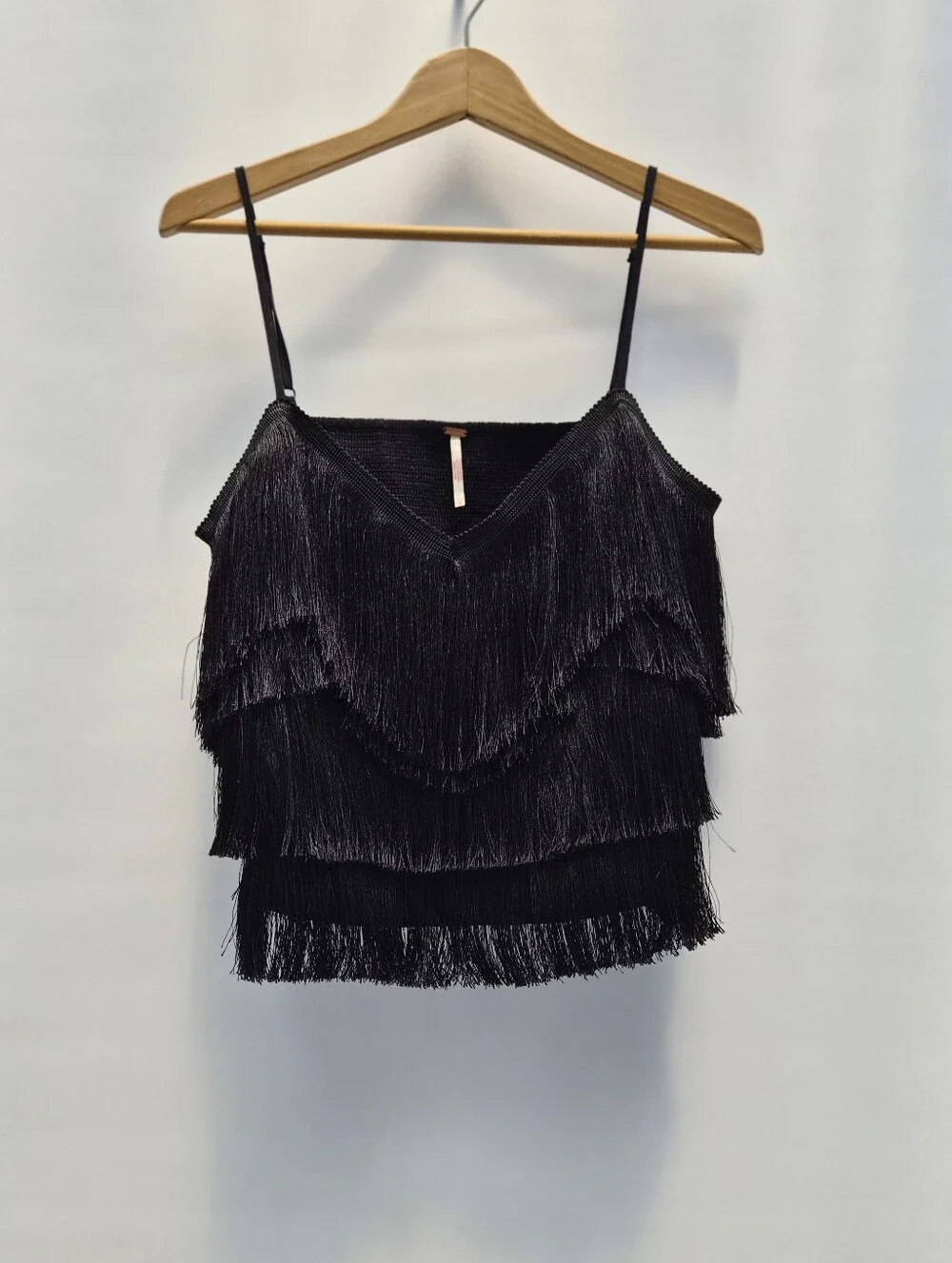 Free People Shimmy Fringe Cami Top L Black Boho Coastal Cowgirl Festival Western